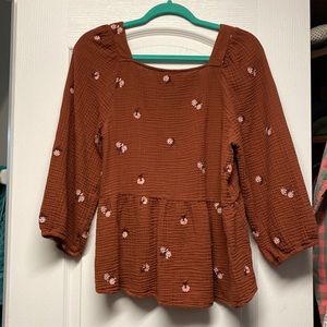 Madewell amie floral embroidered lightspun millbrook puff-sleeve peplum top